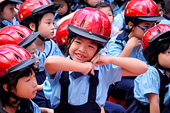 Students enjoy modeling their new helmets
