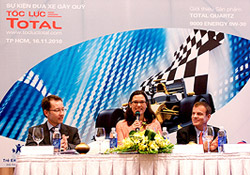 AIP Foundation Executive Director Mirjam Sidik joins Jean Nehlil, General Director Total Refining & Marketing Vietnam, to announce “Racing to Raise Funds”