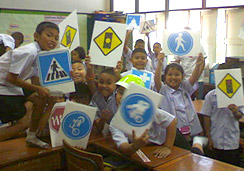 Thai students learn about traffic signs