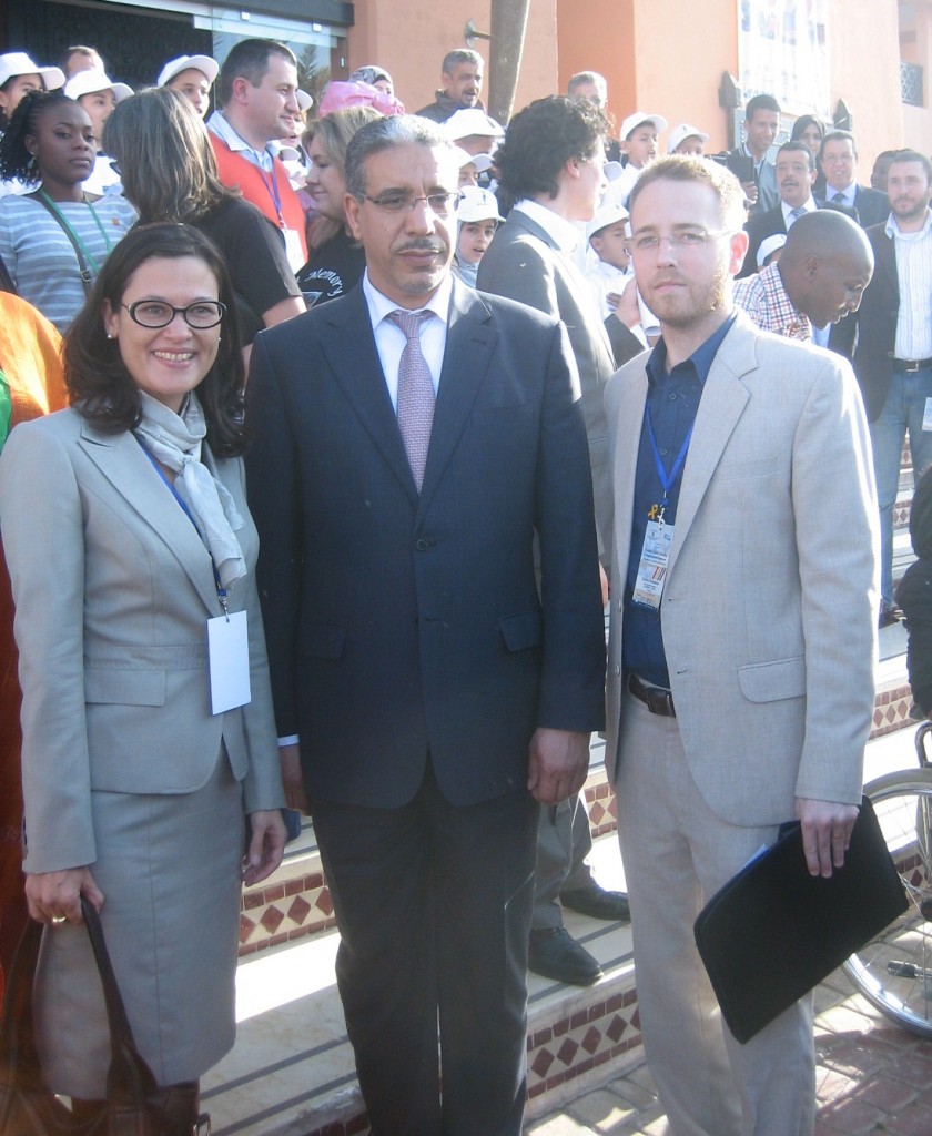 AIP Foundation's CEO Mirjam Sidik and Development Director Colin Delmore with Aziz Rabbah, Moroccan Minister of Transportation and Equipment